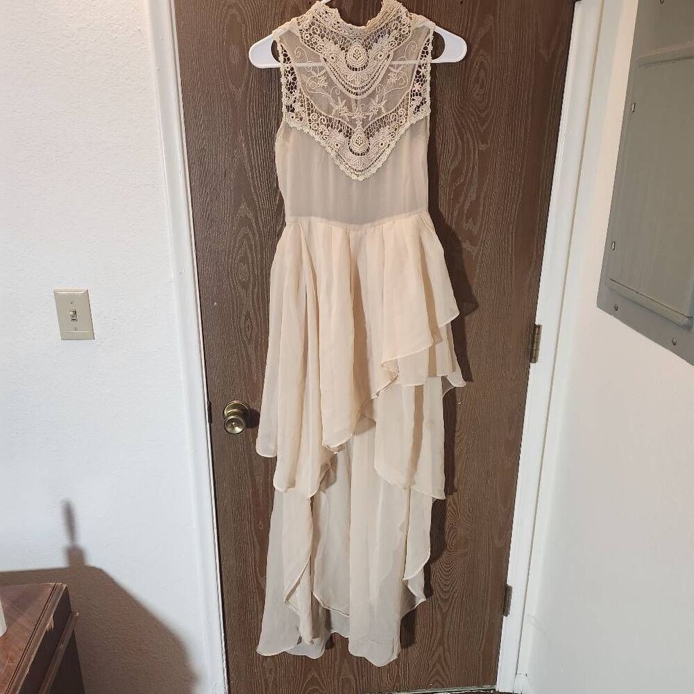 Peach transparent high-necked dress
